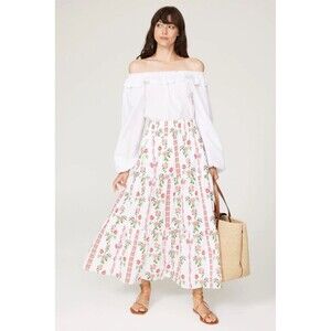 Hill House "Lena" White Cotton Poplin Top Blouse Sz Small Off Shoulder READ